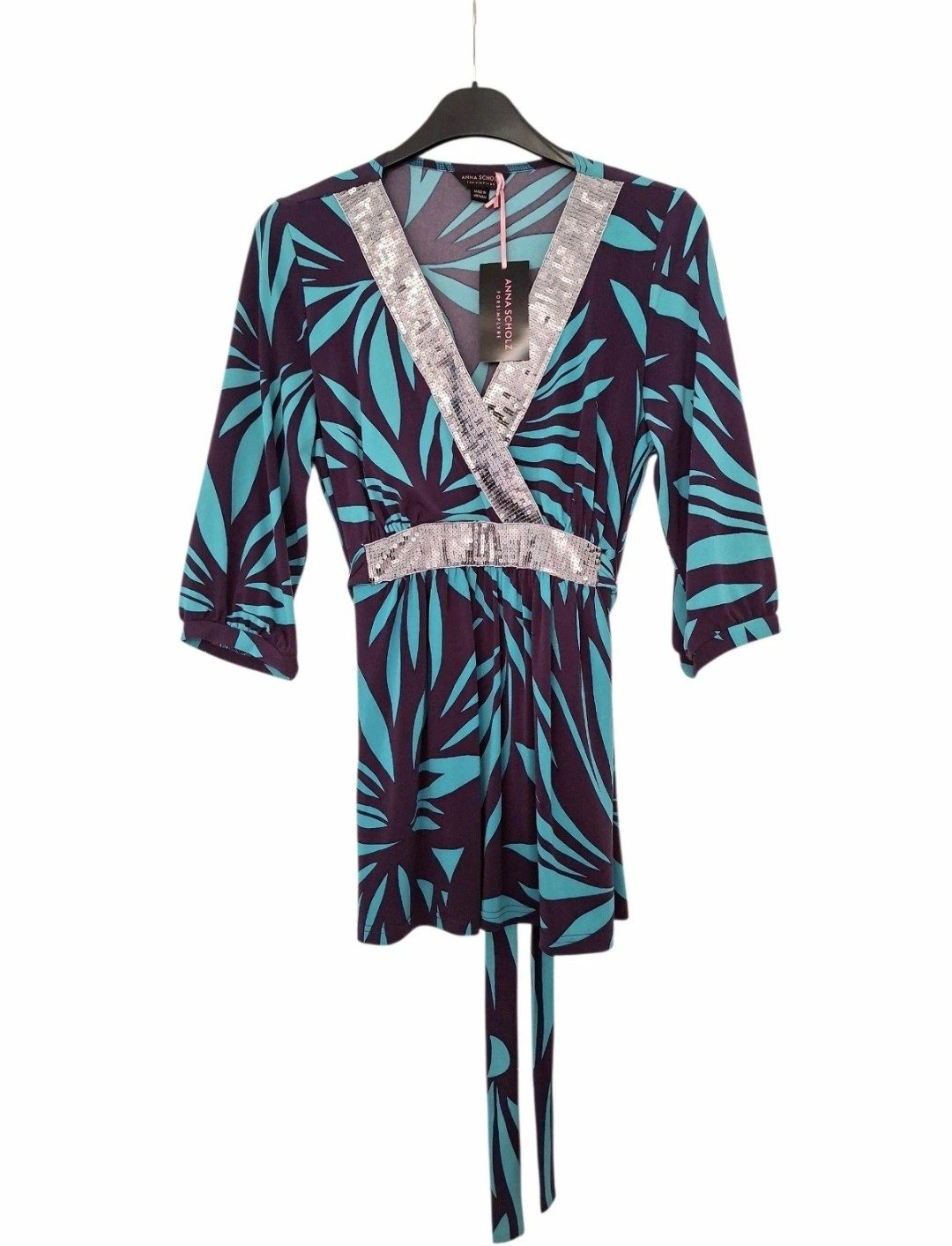 Brand New Women's Size 16 Purple, Turquoise & Silver Sequin Tunic Top by Anna Scholz