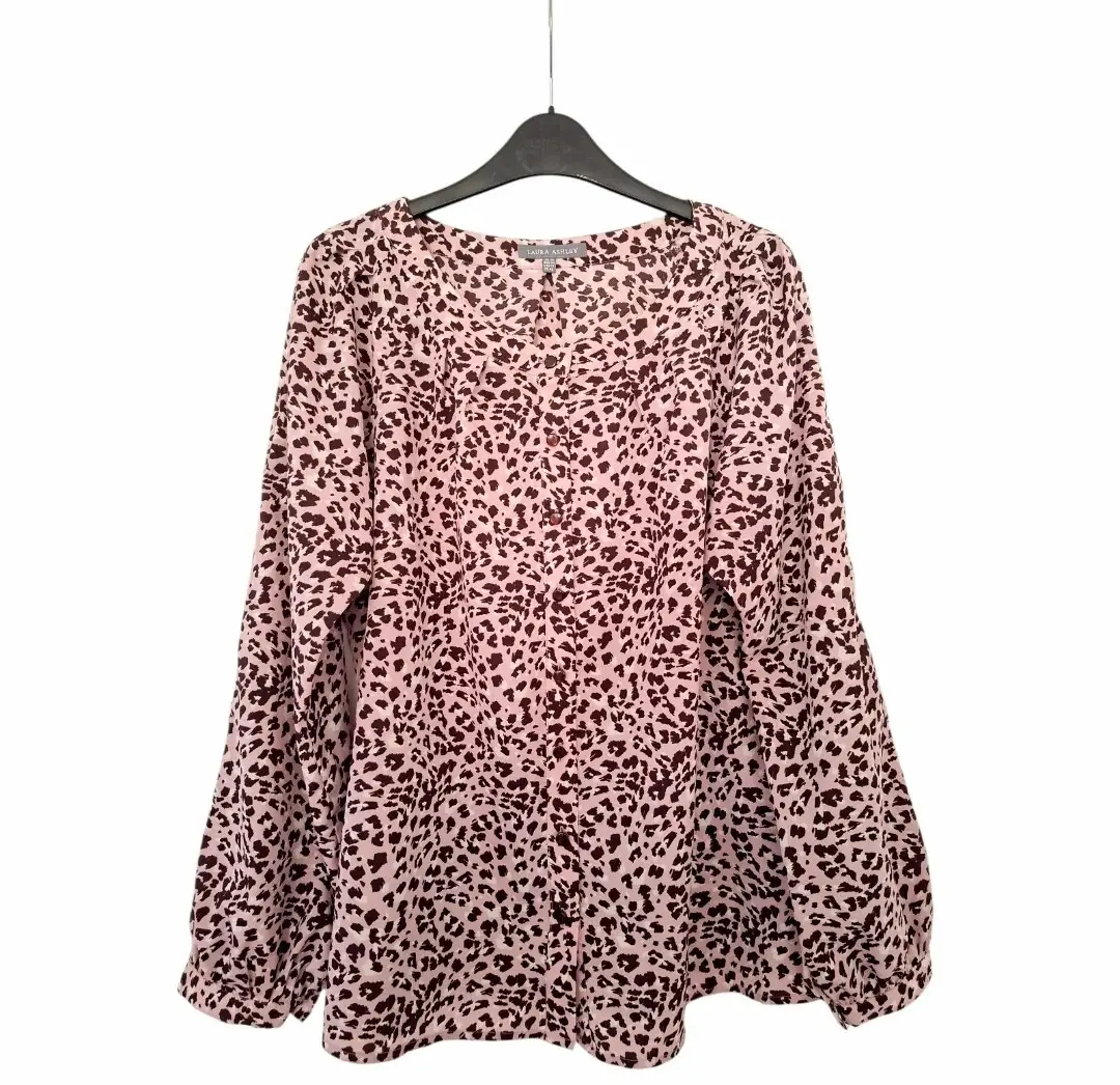 Women's Size 18 Pink, Brown & White Leopard Print Long Sleeve Laura Ashley Blouse