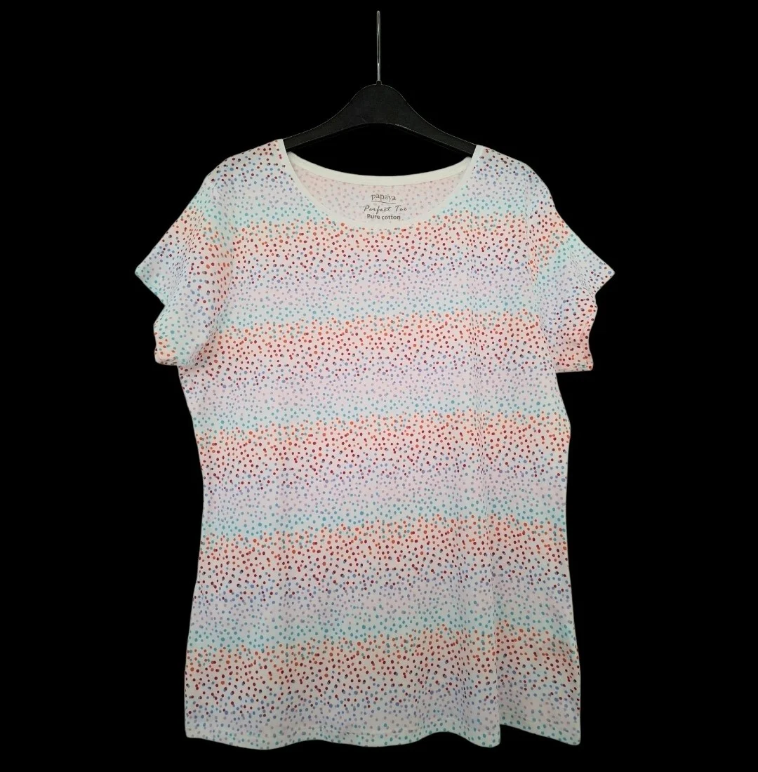 Brand New Women's Size UK 20 White / Multicoloured Spotty Cotton Papaya T-Shirt