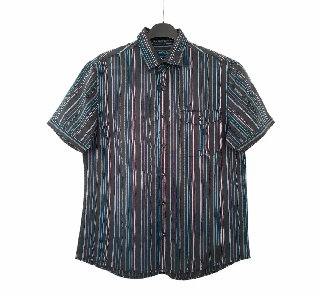 Men's Size UK Large Regular Black, Blue, Purple Stripey Short Sleeve Next Shirt