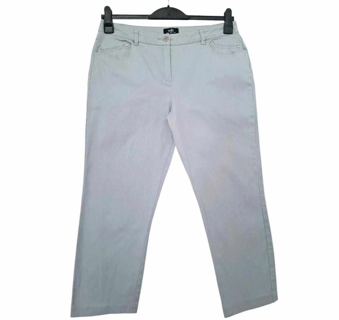 Women's Size UK 14 Grey Cotton Capris 3/4 Length Cropped Jeans Trousers by Wallis