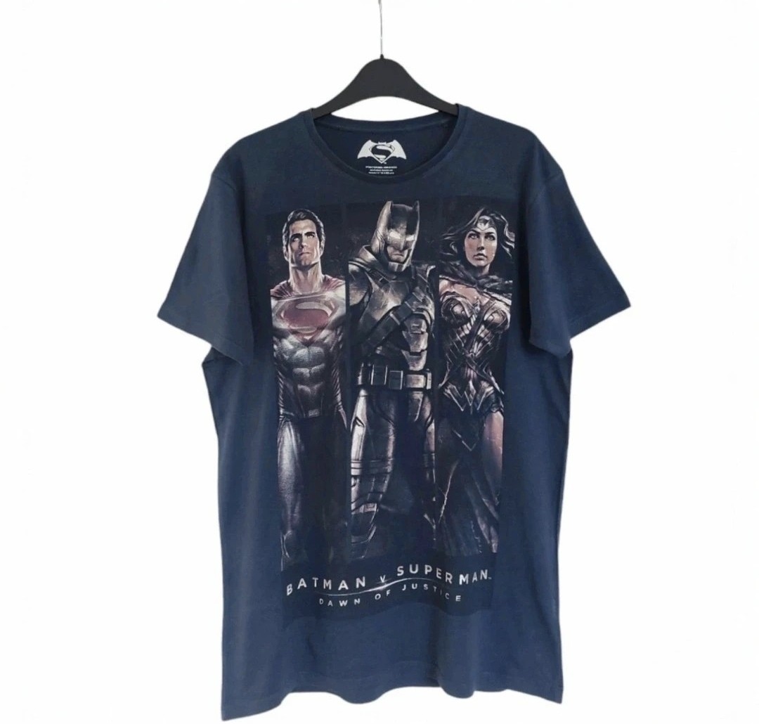 Men's Size Large Navy Blue Cotton Crew Neck Batman v Superman T-Shirt by Primark