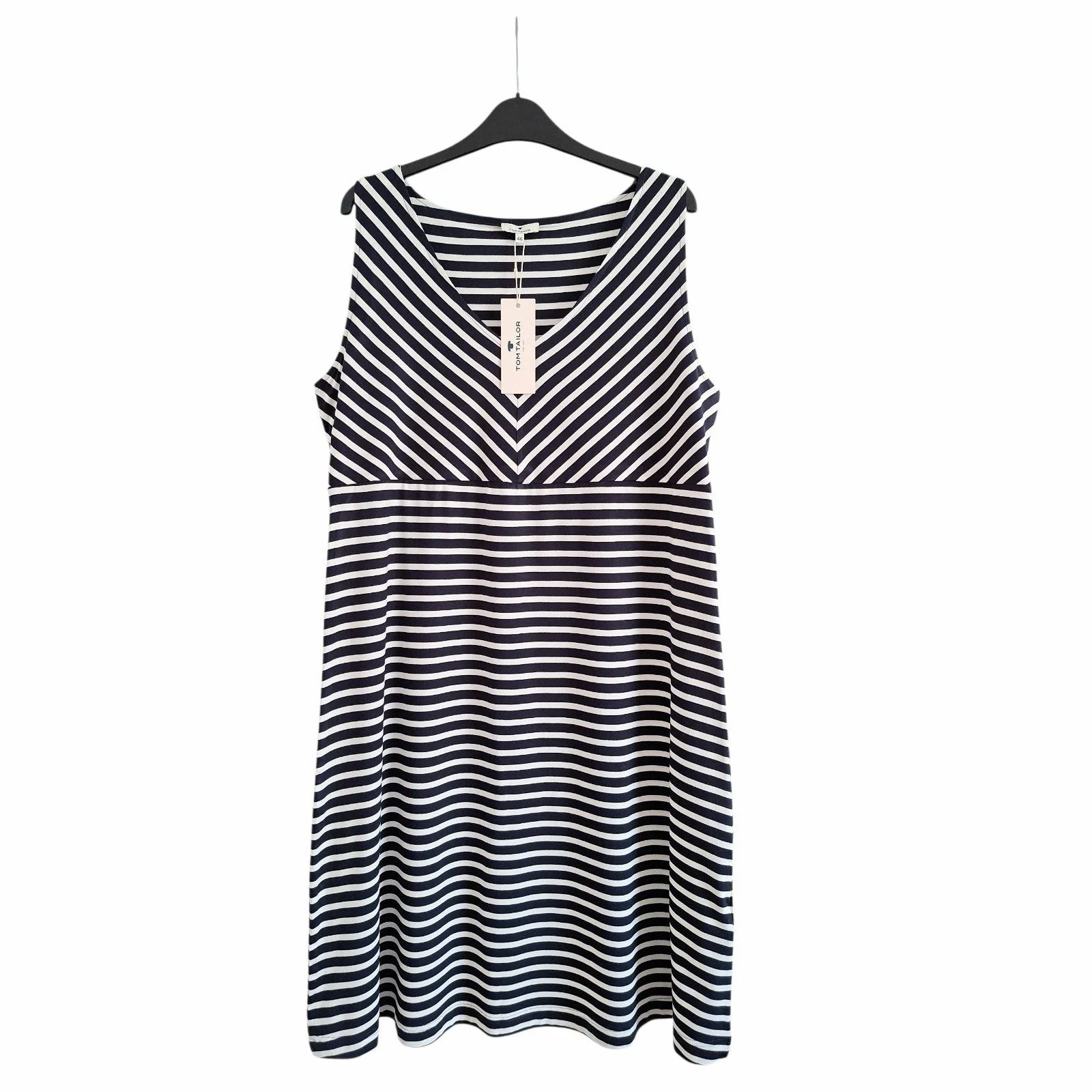 Brand New Women's Size UK 18 Navy Blue & White Stripey Sleeveless Tom Tailor Dress