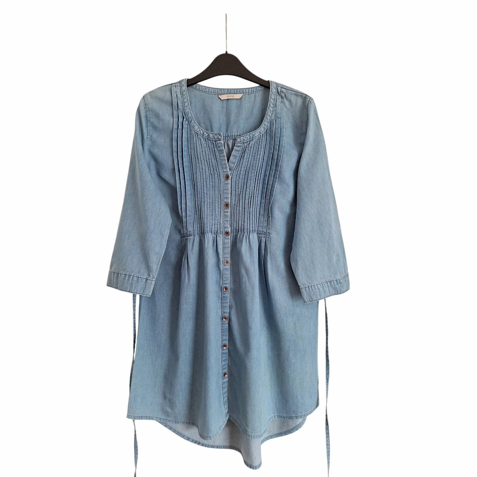 Women's Size UK 14 Blue Cotton Denim Shirt Dress Tunic with 3/4 Sleeves by George