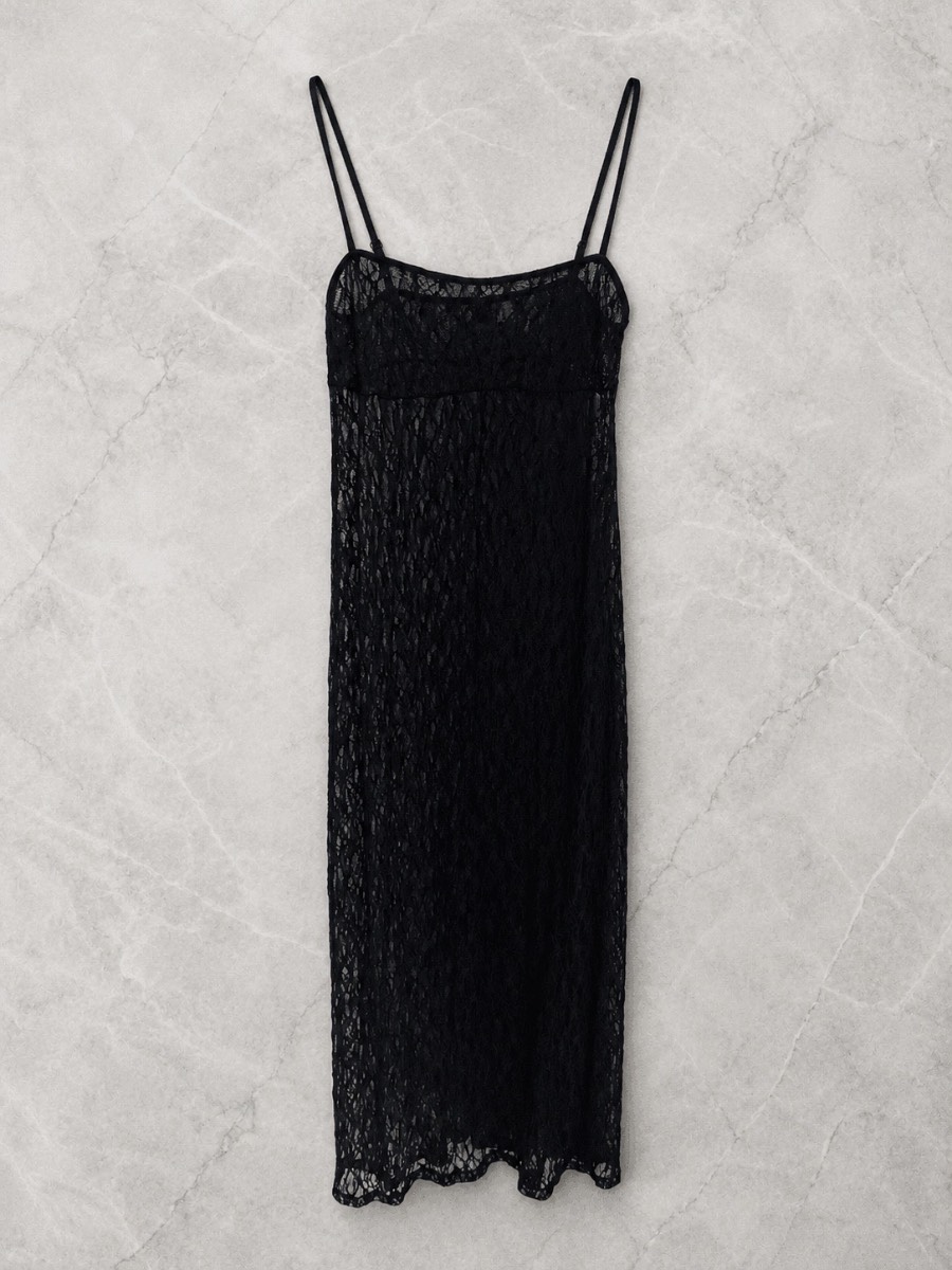 H&M Divided Black Sheer Lace Midi Dress Size S Y2K