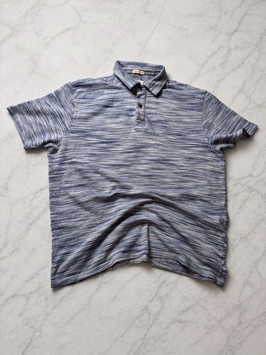 Next Supply Blue Marl Striped Cotton Polo Shirt Men’s Large L Casual Summer