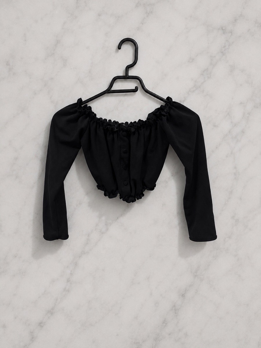 New Look Y2K Black Bardot Off Shoulder Long Sleeve Crop Top UK 8 EU 36