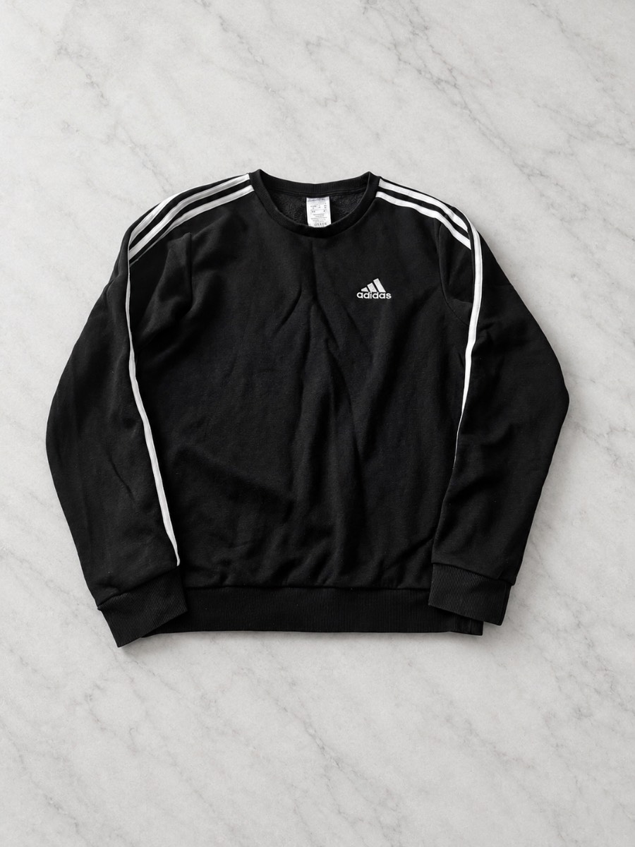 Adidas 3-Stripes Black Crewneck Sweatshirt Jumper Fleece Lined Size S