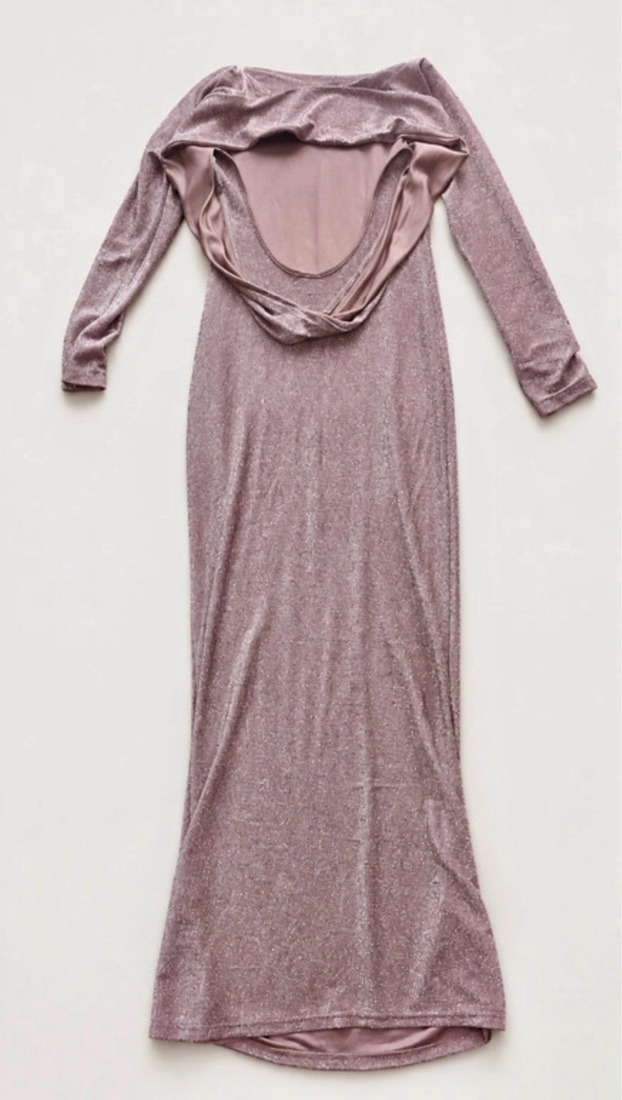 SHEIN Mauve Metallic Glitter Open Back Long Sleeve Maxi Dress Size M