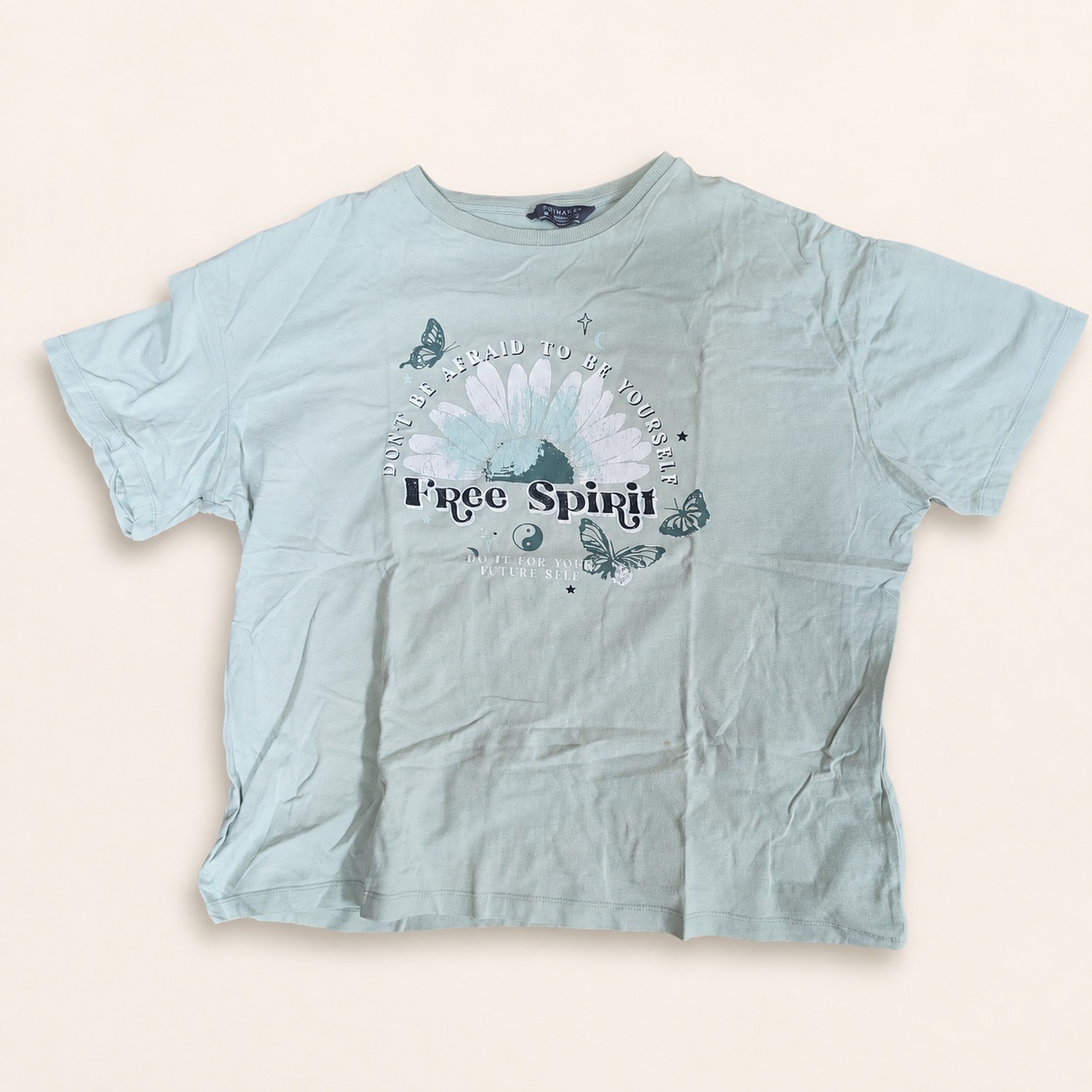 Primark Sage Green Free Spirit Butterfly Daisy Graphic T-Shirt M 12/14
