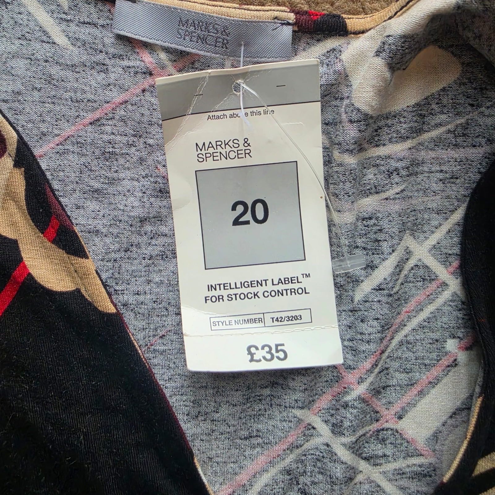 Marks & Spencer Black Abstract Print Wrap Dress Size 20 Long Sleeve Tie Waist NWT