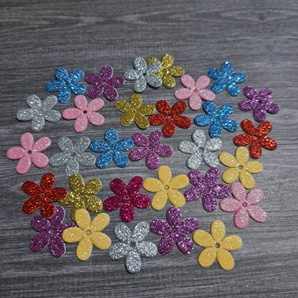 Glittery craft flowers
