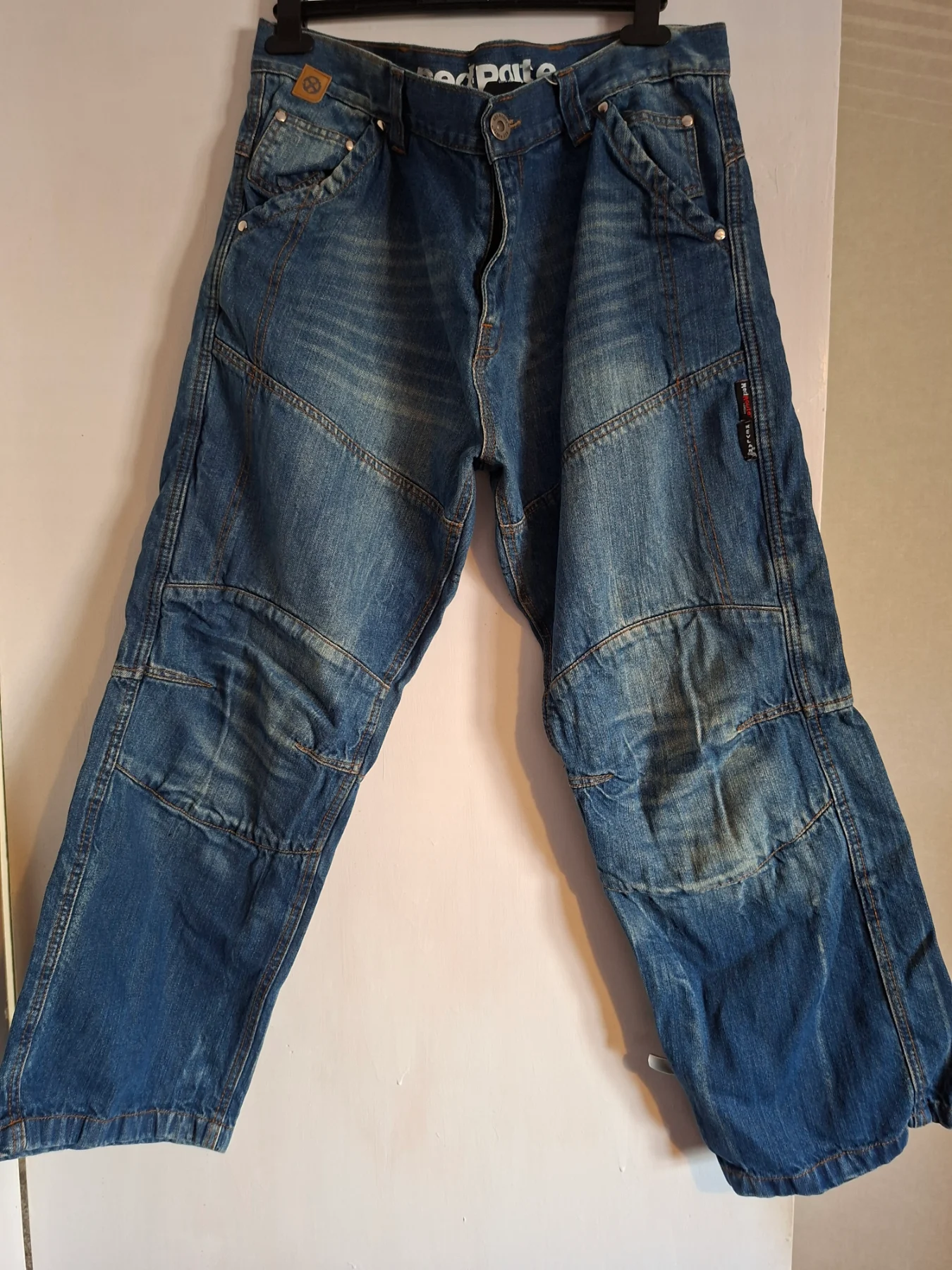 Red route motorcycle jeans