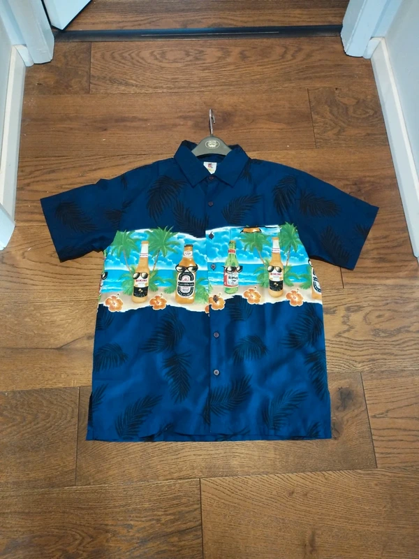 Men's Navy Rima Hawaiian Shirt - Tropical Beer Print Summer / Stag Do / cruise / Festival