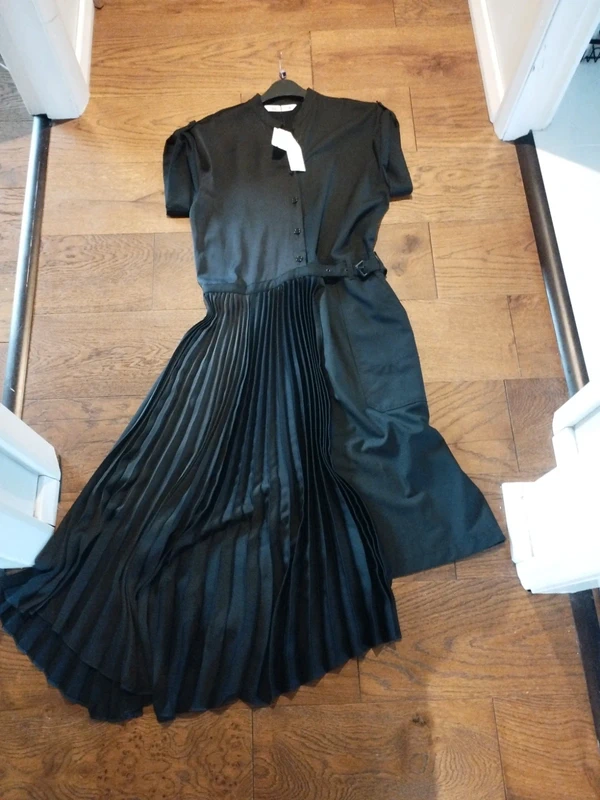 Zara ZW Collection Black Pleated Asymmetric Midi Shirt Dress BNWT XS