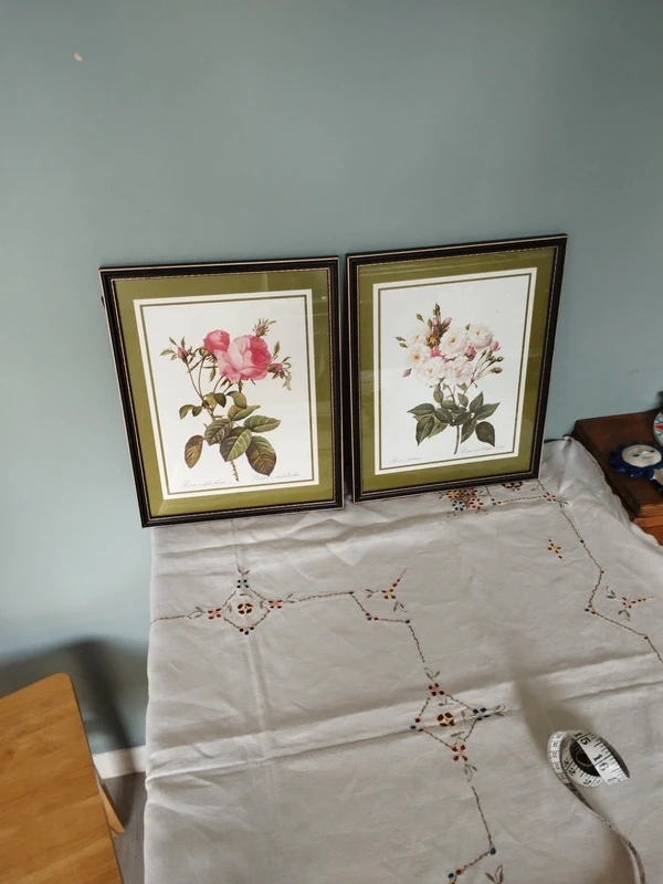 Vintage Redouté Rose Botanical Framed Prints Pair