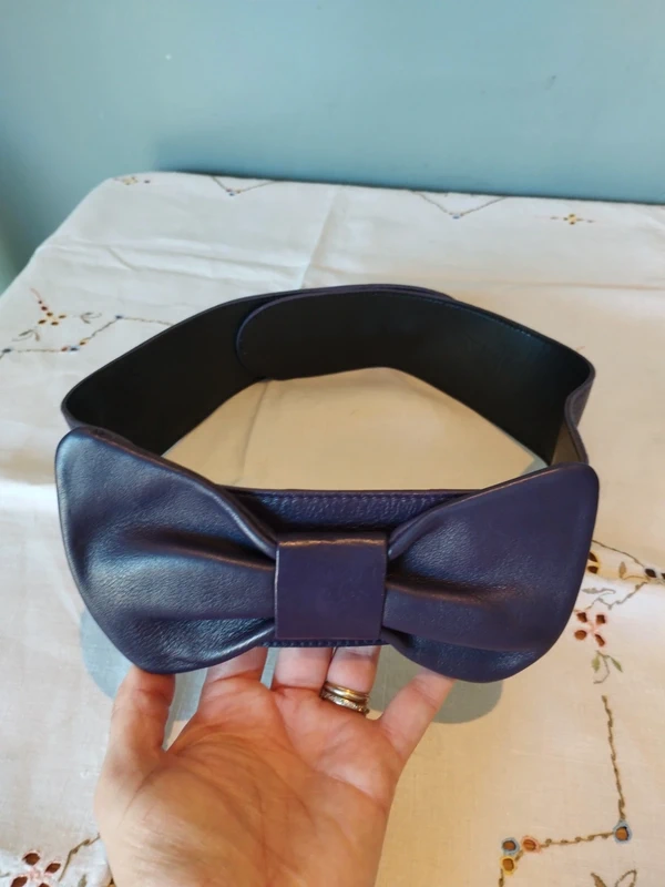 Vintage Hobbs London Purple Leather Statement Bow Waist Belt M