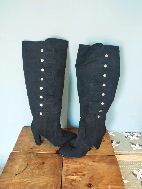 Justfab suede effect knee high military style heeled boots UK 6.5 Autumn Winter Footwear