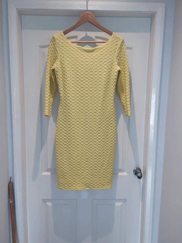Frank Lyman Lemon Yellow Bodycon Dress UK 8 Designer Wedding Party Guest Races holiday party
