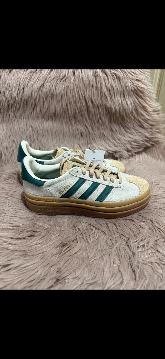 Adidas gazelle bold platform cream and green trainers size 4
