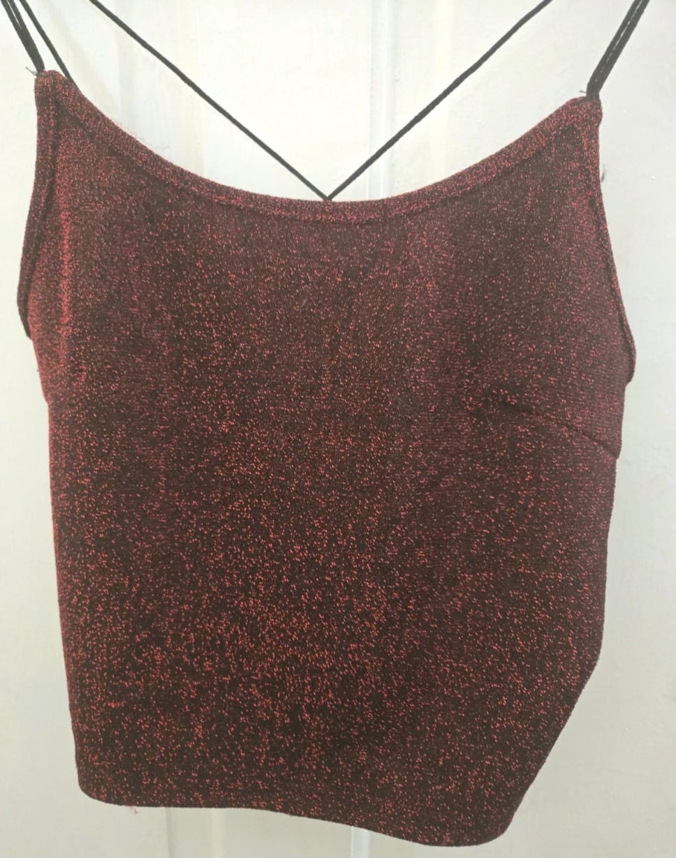 Shein womens red and black glittery crop top size XS
