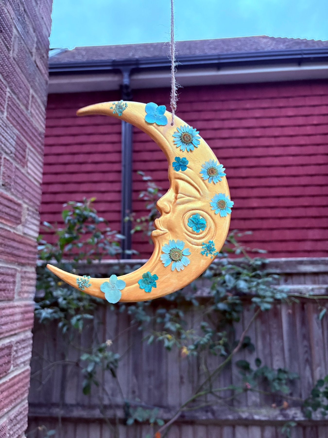 Gold floral celestial moon wall hanging