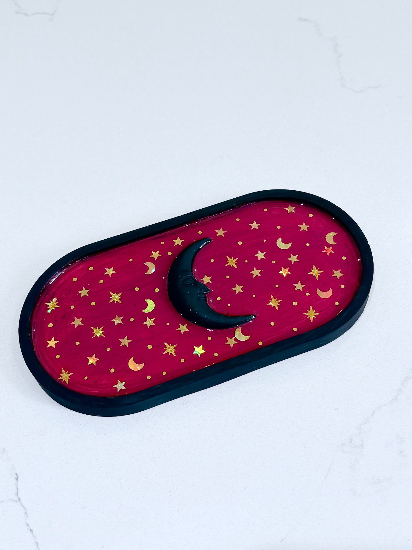 Magenta and black vintage style celestial trinket dish