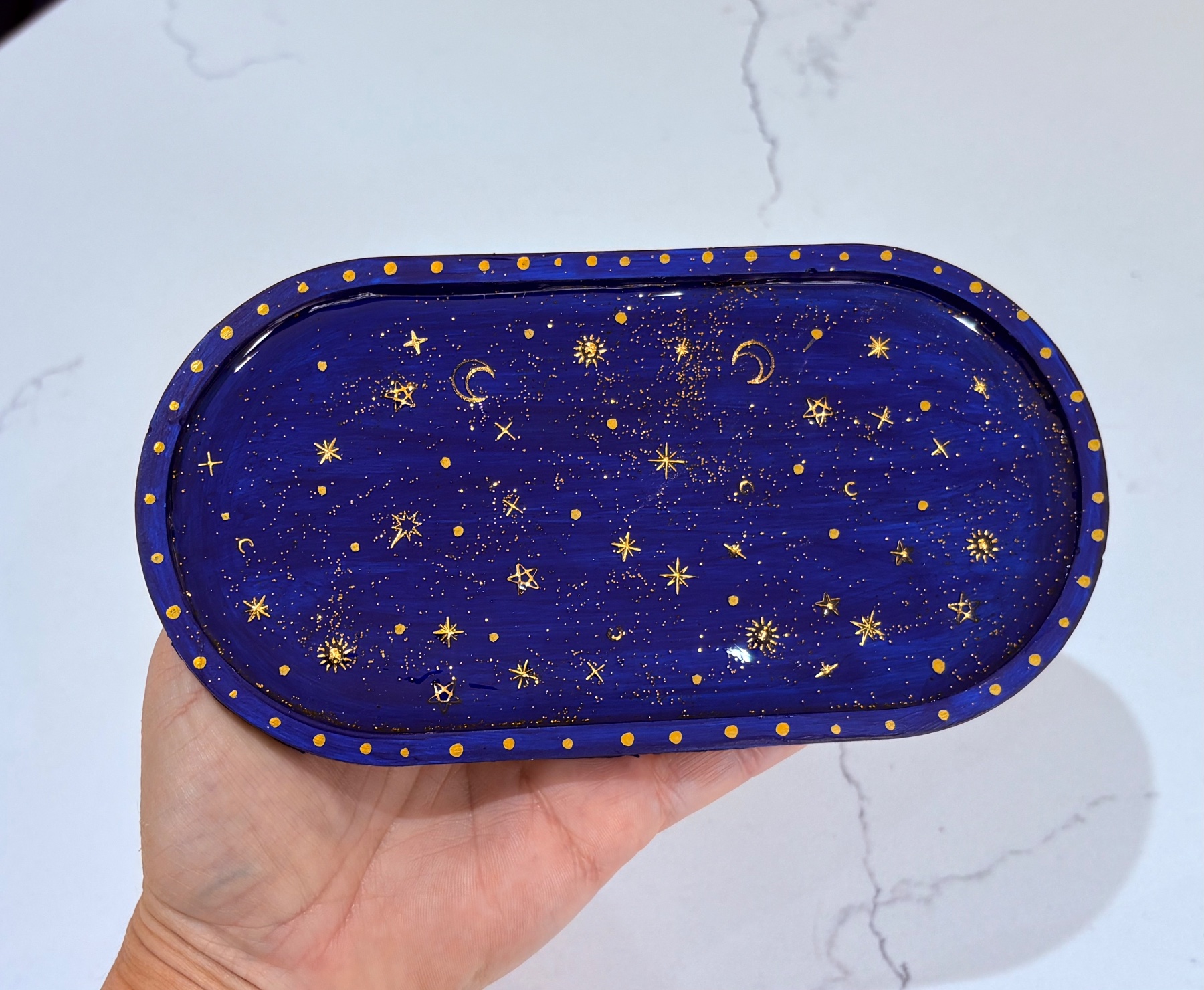 Blue and gold 90s vintage style celestial trinket dish