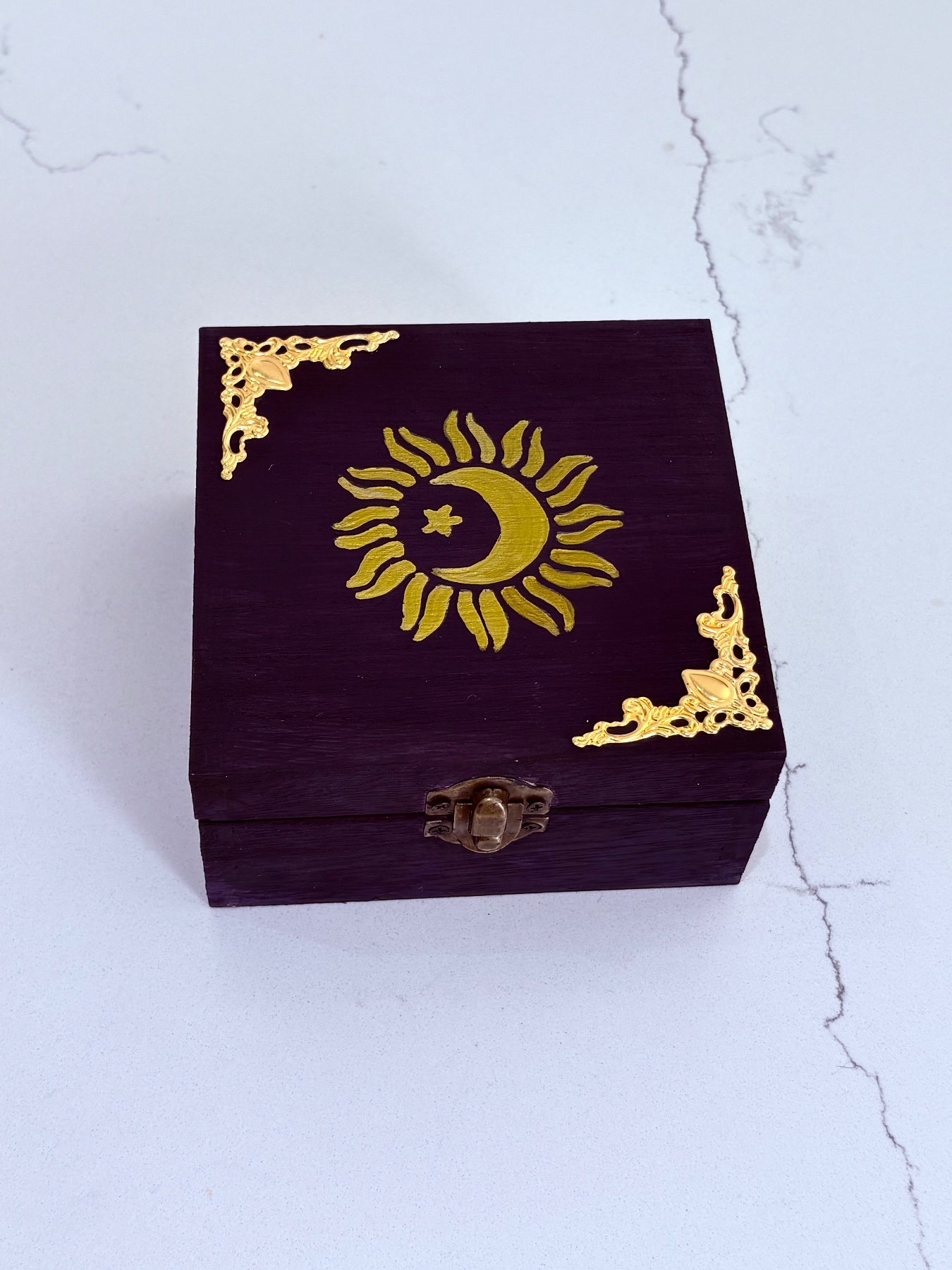 Hand painted vintage style celestial jewellery box