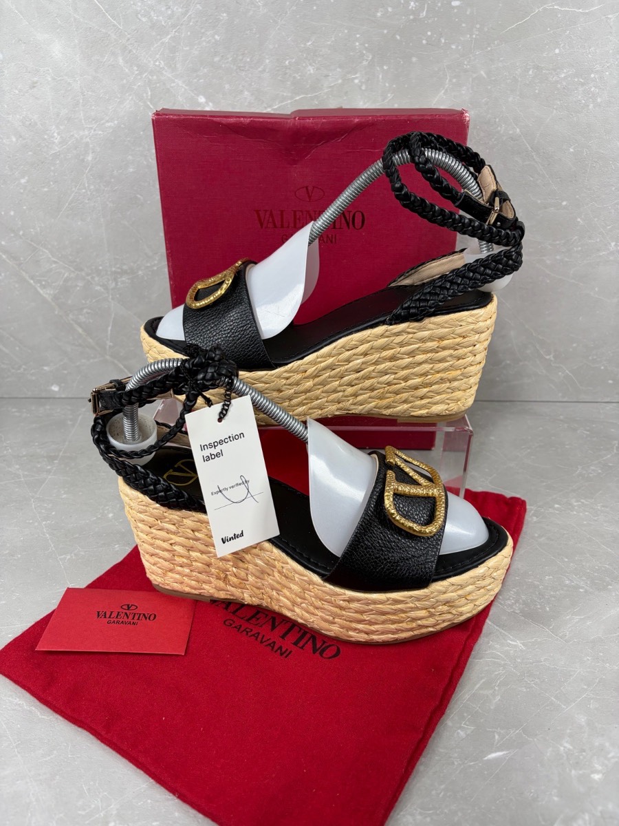 Worn Once Valentino Garavani VLogo wedge espadrilles in black boxed size 41