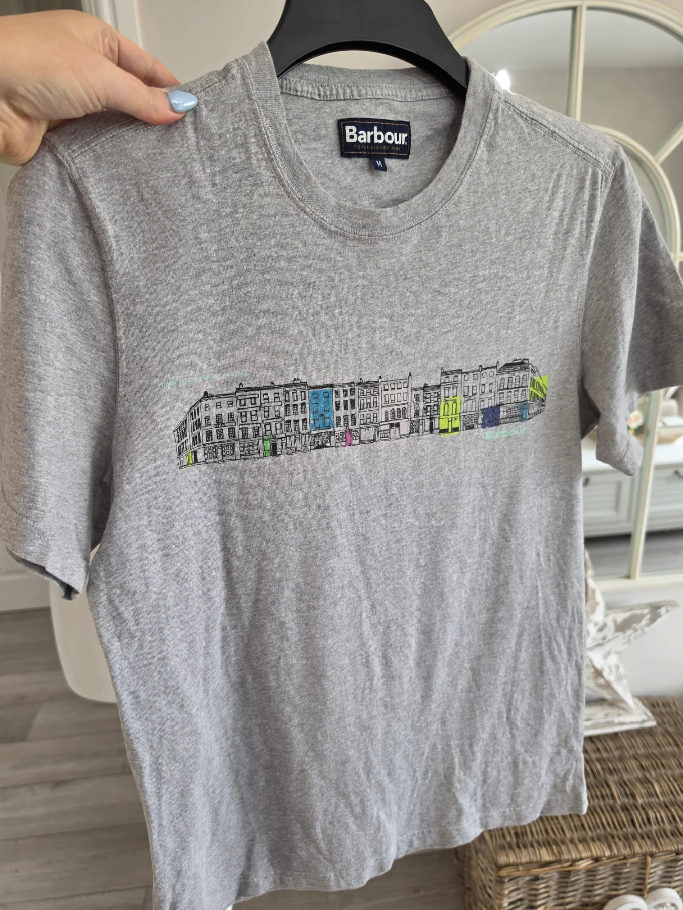Mens Barbour Grey Architectural Design Cotton Tshirt Size M