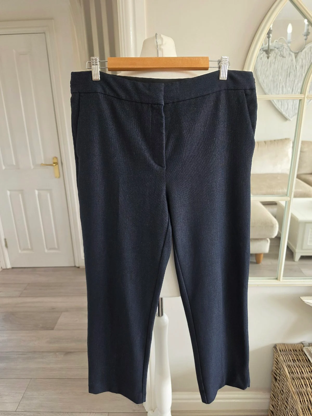 Zara Navy Smart Tailored Style Cropped Trousers With Pockets Size XL 14