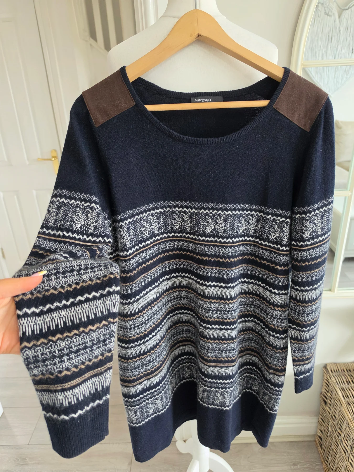Autograph M&S Navy Fair Isle Lambswool Angora Blend Jumper Dress Size 12