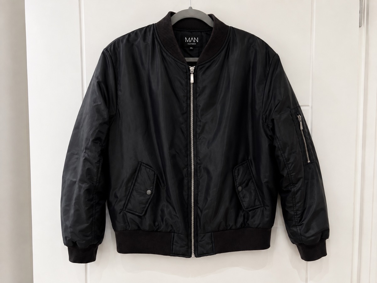 boohooMAN Black Bomber Jacket – Size Medium