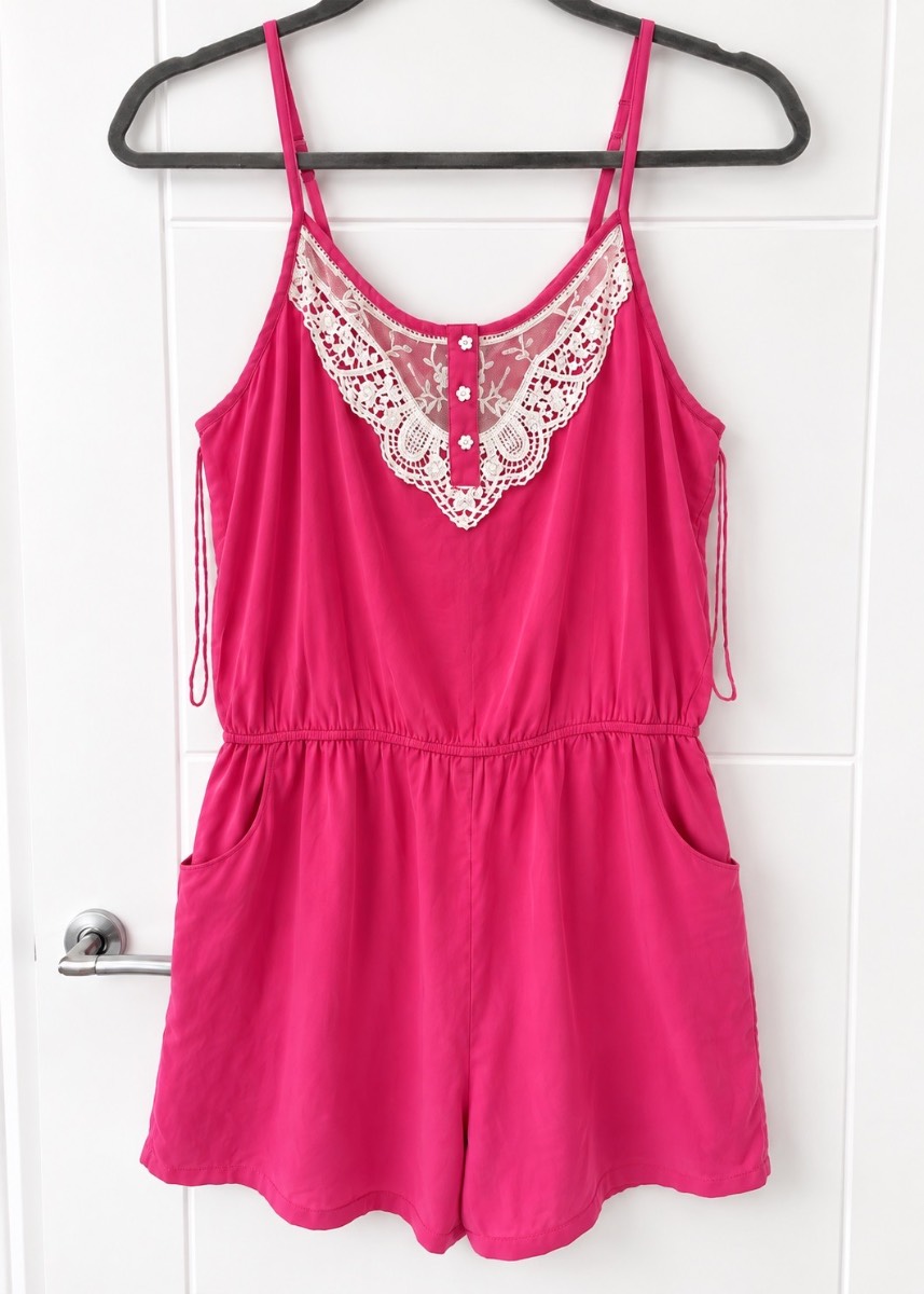 Pink Lace Detail Playsuit – Size 16