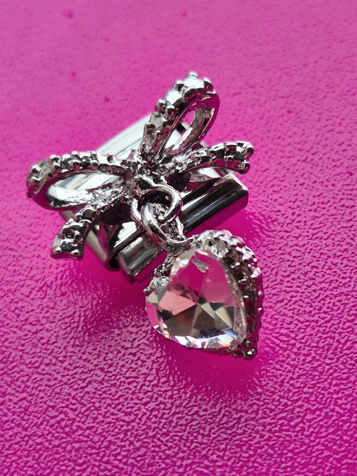composable bracelet charm link Clear jewel gem diamante dangly heart silver ribbon bow nomination