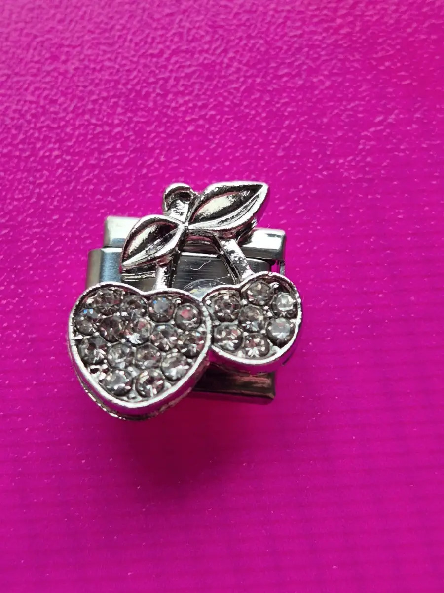 Composable bracelet charm cherries charm link clear jewel gem crystal diamante