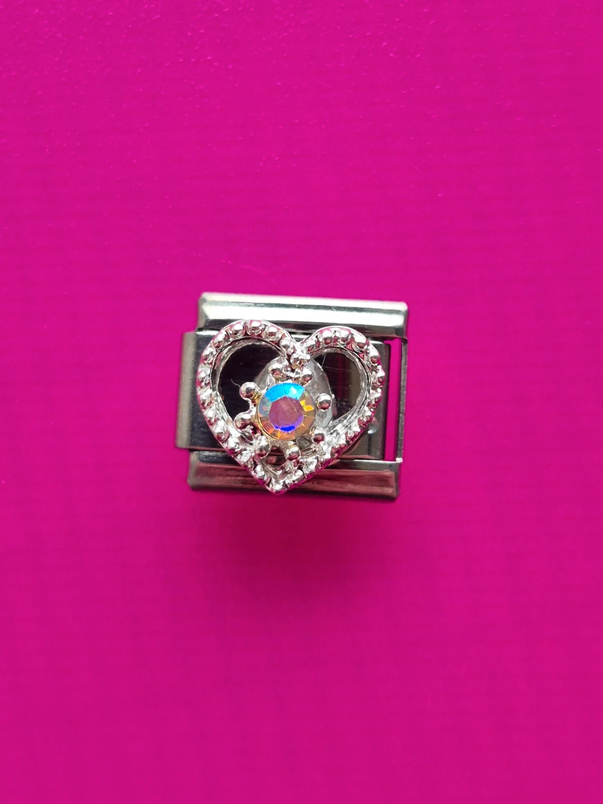 Love heart charm link for nomination bracelet iridescent jewel gem crystal diamante