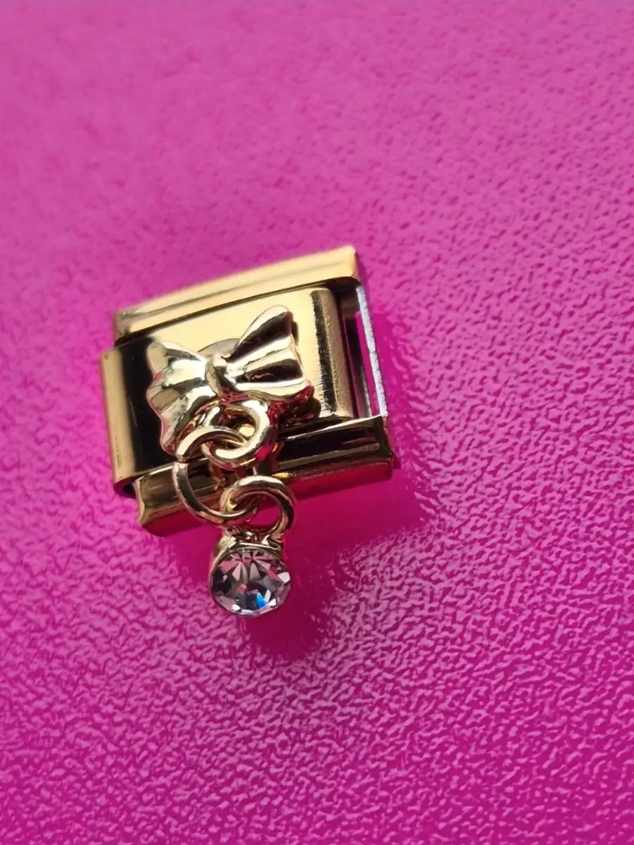 Ribbon Bow dangly jewel gold charm link for Nomination Bracelet