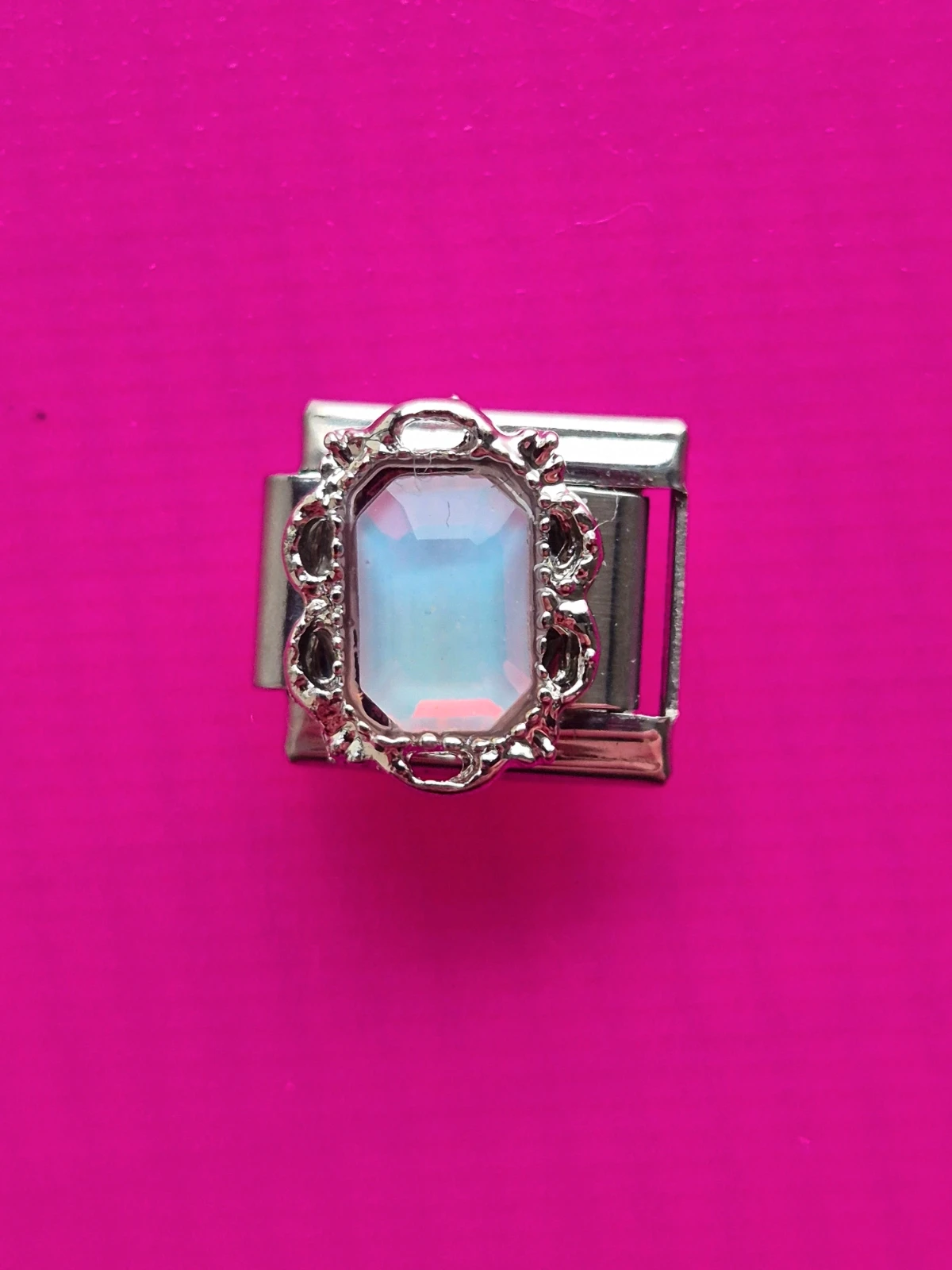 Composable bracelet charm link opal pearlescent vintage style silver fits nomination