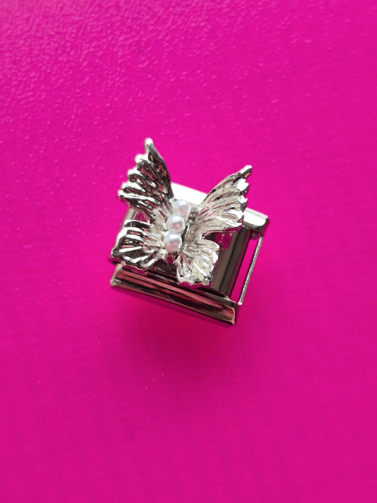 composable bracelet charm link silver butterfly pearl 3d fits nomination