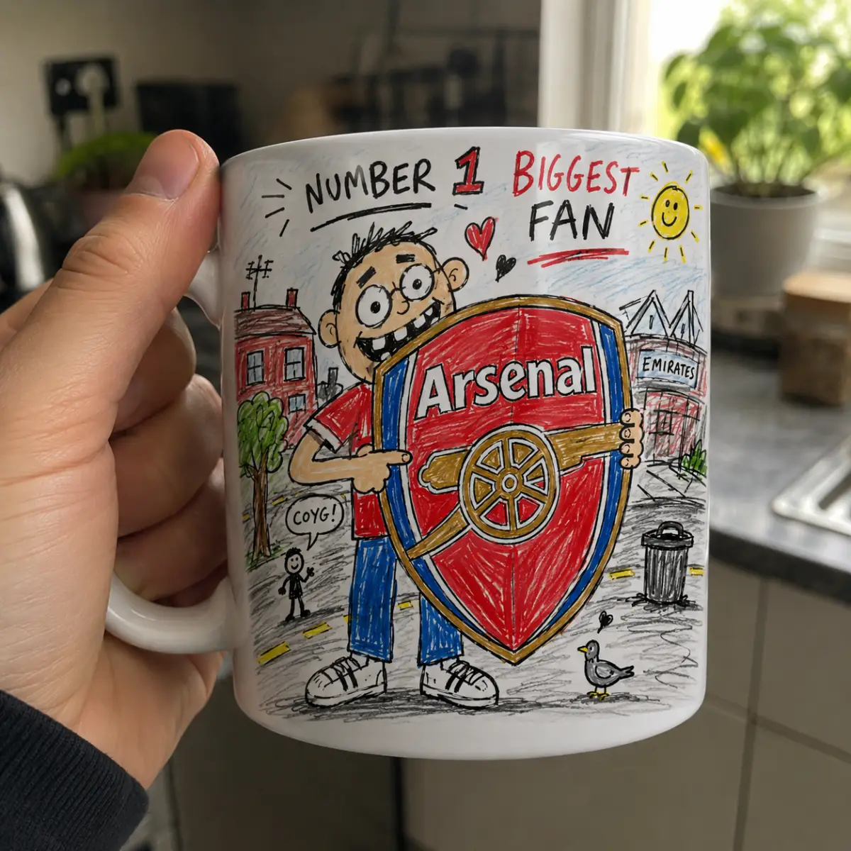 Arsenal Number 1 Biggest Fan Mug | Funny Doodle Football Supporter Gift | 11oz Ceramic Mug
