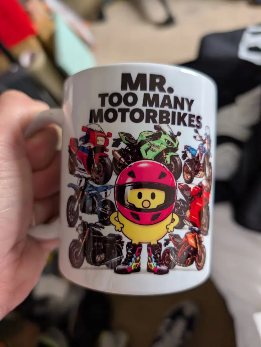Mr Too Many Motorbikes Funny Motorcycle Rider Ceramic Mug | Novelty Biker Gift | Motorbike Lover Cof