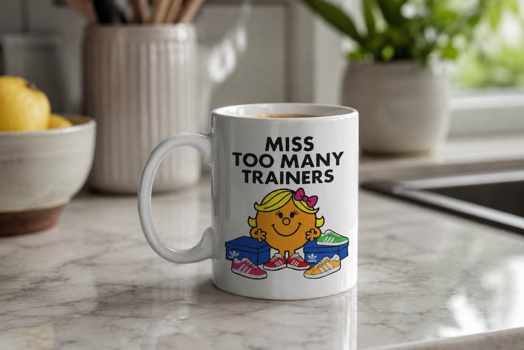 Miss Too Many Trainers Funny Coffee Mug Sneaker Lover Gift Tea Cup Trainer Collector Mug