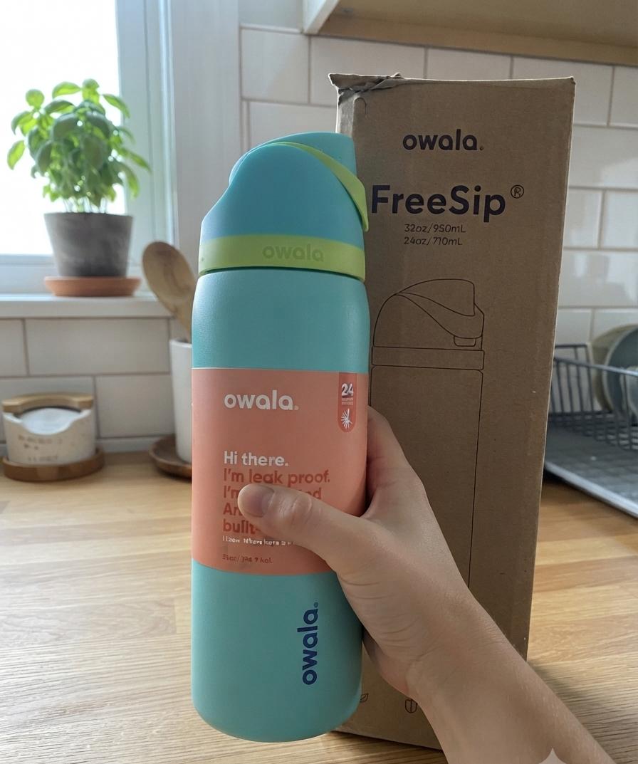 Owala freesip water bottel 32oz sky blue