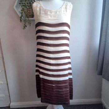 Phase Eight Striped Sleeveless Shift Dress UK 14 Brown Cream Occasion Dress