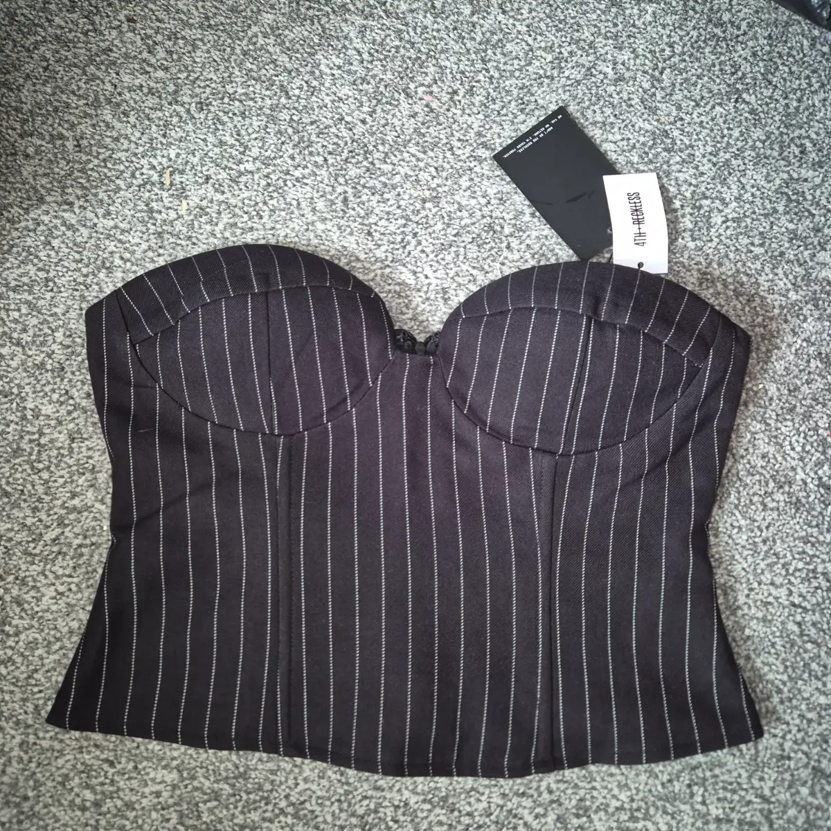 4TH Reckless Black Pinstripe Corset Bandeau Bustier Top UK 8 BNWT