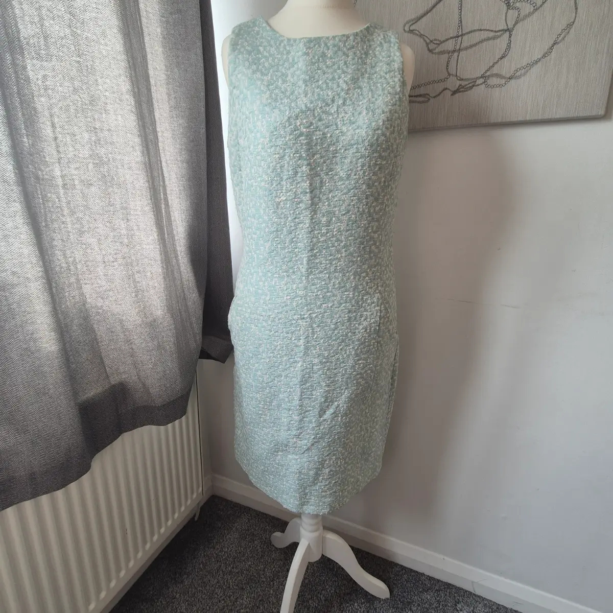 Fenn Wright Manson Mint Textured Shift Dress UK 8 Sleeveless Pockets