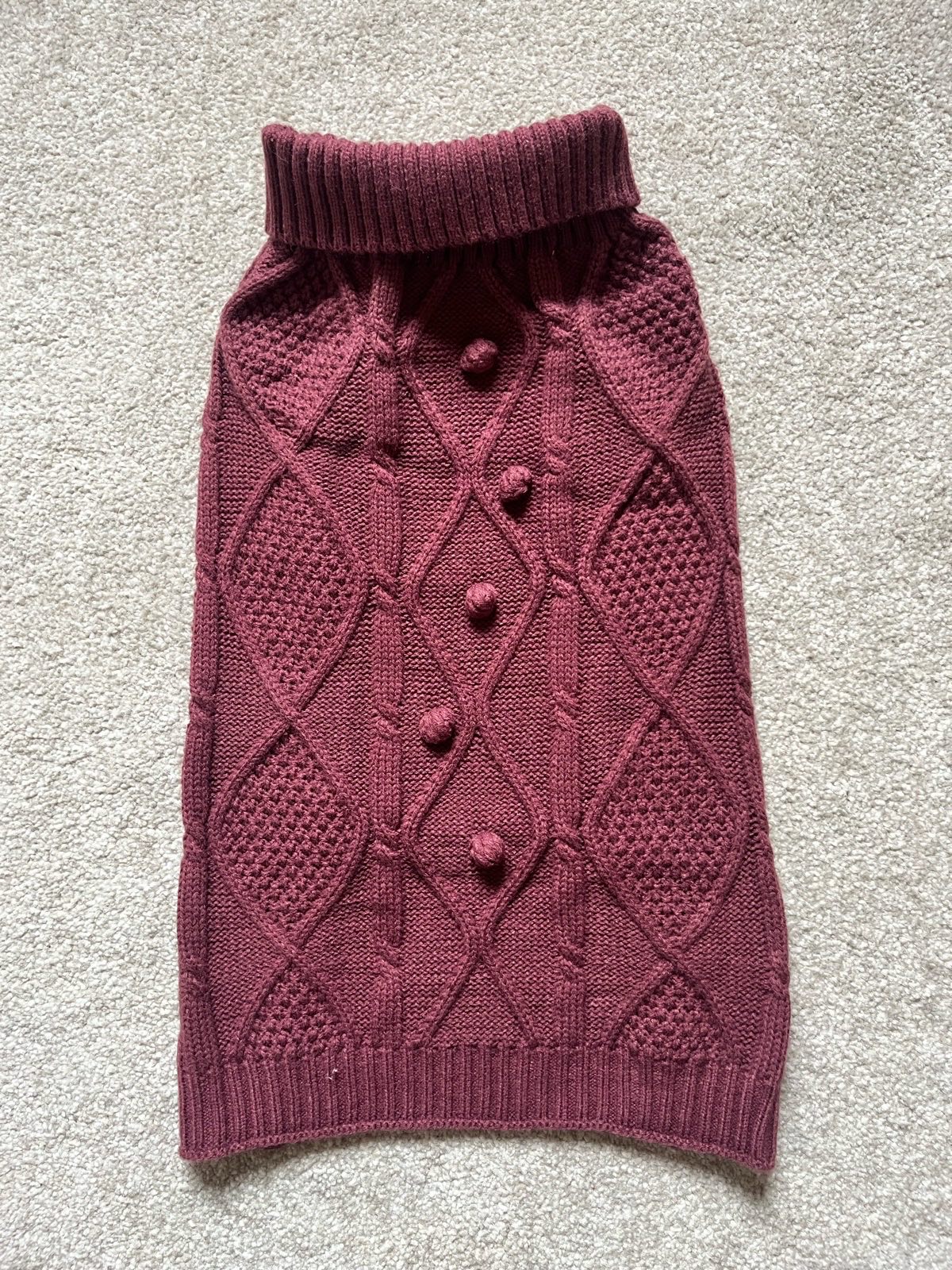 Burgundy Cable Knit Dog Jumper - size L