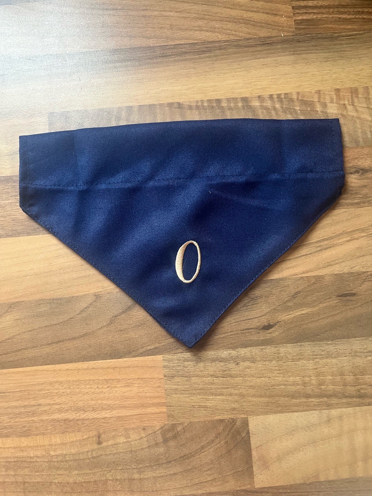 Navy Dog Bandana with Gold Embroidered O Initial